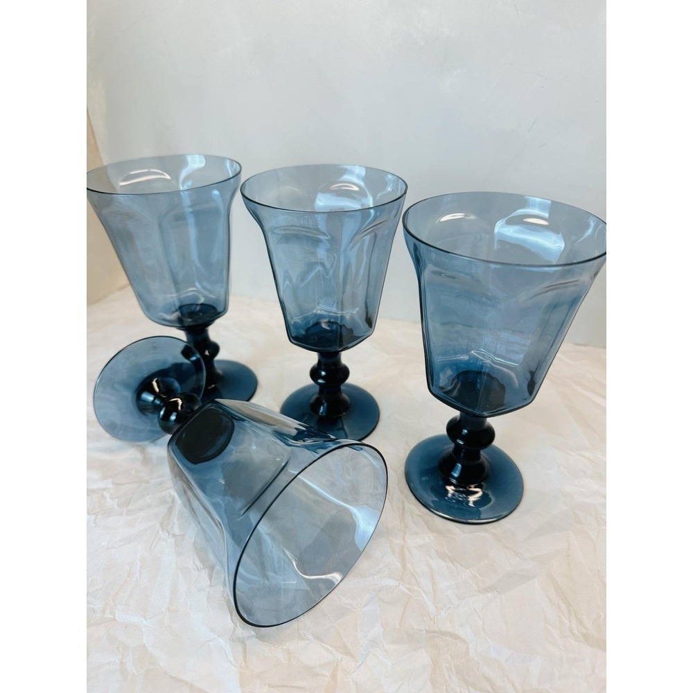 VIntage Lenox Antique Dark Blue Crystal Glass Set of 4 Goblet Wine Glasses - Picture 6 of 10
